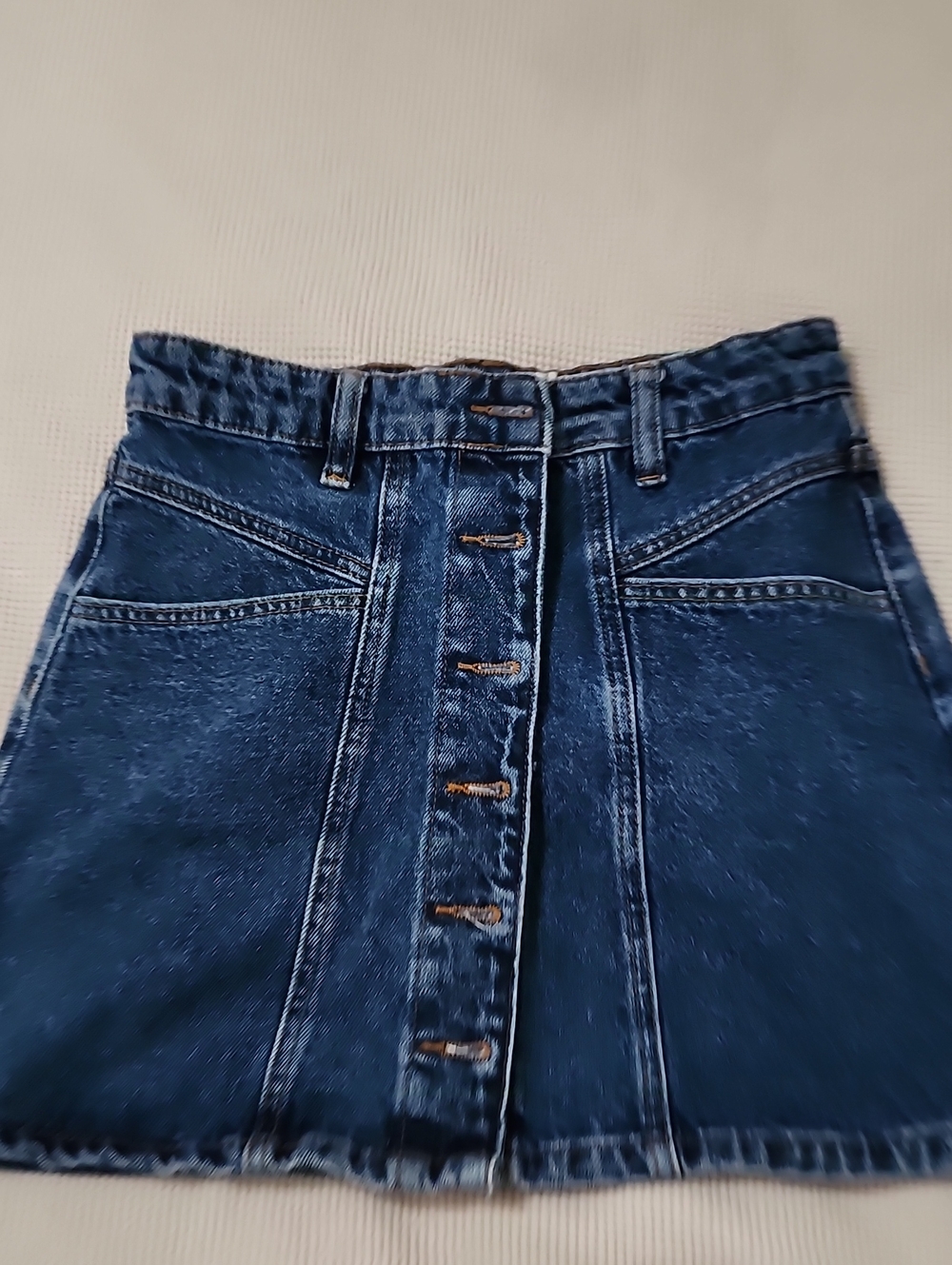 Denim Button-Front Mini Skirt - Blue